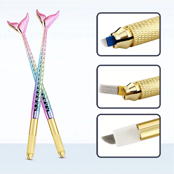 Rainbow Mermaid Gold Head Microblading Manual Pen